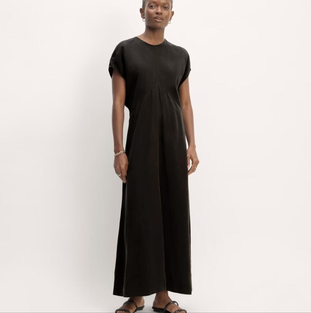 Everlane Black Tencel Lyocell Maxi Dress Short Sleeve Minimalist Size 4 NEW